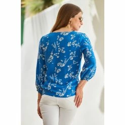 Sosandar Blue Floral Tie Front Blouse -Sosandar unnamed file 1882