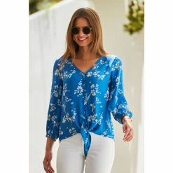 Sosandar Blue Floral Tie Front Blouse -Sosandar unnamed file 1884