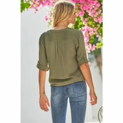 Sosandar Green Gold Button Front Tunic Top -Sosandar unnamed file 1916