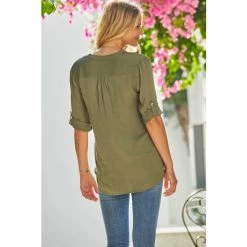 Sosandar Green Gold Button Front Tunic Top -Sosandar unnamed file 1917