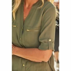 Sosandar Green Gold Button Front Tunic Top -Sosandar unnamed file 1918