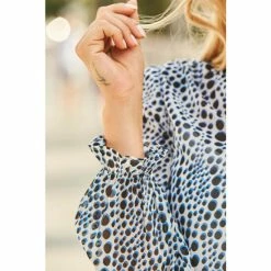 Sosandar Blue Spot Print Tie Neck Blouse -Sosandar unnamed file 1930