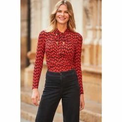 Sosandar Red Tie Neck Top
