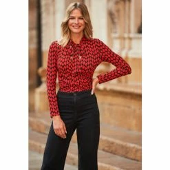 Sosandar Red Tie Neck Top -Sosandar unnamed file 1936