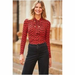 Sosandar Red Tie Neck Top -Sosandar unnamed file 1937