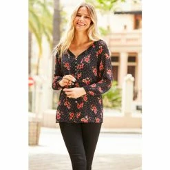 Sosandar Black Print Button Front Blouse -Sosandar unnamed file 1947