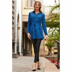 Sosandar Blue Animal Print Tie Waist Longline Shirt -Sosandar unnamed file 1954