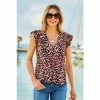 Sosandar Pink Animal Short Sleeve Button Front Shell Top