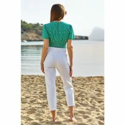 Sosandar Green Spot Half Sleeve Ruched Body Top -Sosandar unnamed file 1982