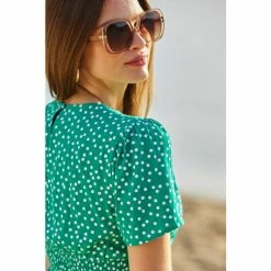 Sosandar Green Spot Half Sleeve Ruched Body Top -Sosandar unnamed file 1983