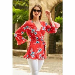 Sosandar Red Printed Wrap Blouse -Sosandar unnamed file 1988