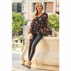 Sosandar Black Floral Print Ruffle Detail Blouse -Sosandar unnamed file 1993