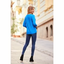 Sosandar Blue Stud Pocket Detail 3/4 Sleeve Top -Sosandar unnamed file 2003