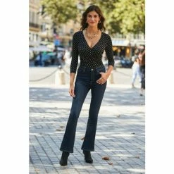 Sosandar Black Polka Dot Faux Wrap Jersey Top -Sosandar unnamed file 2013