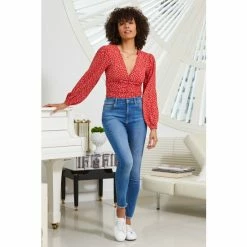 Sosandar Red Spot Print Ruched Front Top