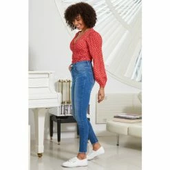 Sosandar Red Spot Print Ruched Front Top -Sosandar unnamed file 2017