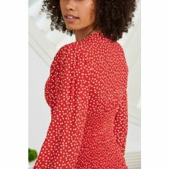 Sosandar Red Spot Print Ruched Front Top -Sosandar unnamed file 2018