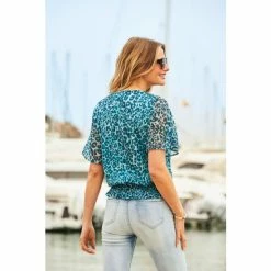 Sosandar Blue Animal Print Ruched Hem Wrap Front Top -Sosandar unnamed file 2023