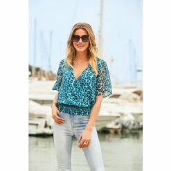 Sosandar Blue Animal Print Ruched Hem Wrap Front Top -Sosandar unnamed file 2025