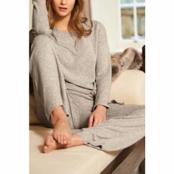 Sosandar Oatmeal Tie Front Long Sleeve Loungewear Top -Sosandar unnamed file 2033