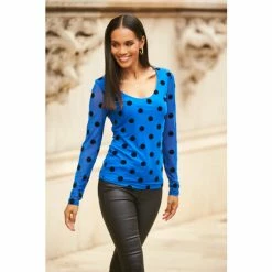 Sosandar Blue Spot Print Mesh Top -Sosandar unnamed file 2039
