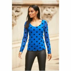 Sosandar Blue Spot Print Mesh Top -Sosandar unnamed file 2041