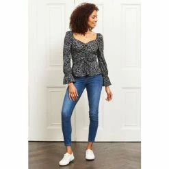 Sosandar Blue Animal Print Ruched Front Jersey Top -Sosandar unnamed file 2057