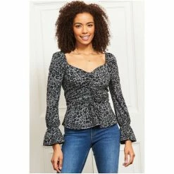 Sosandar Blue Animal Print Ruched Front Jersey Top -Sosandar unnamed file 2058