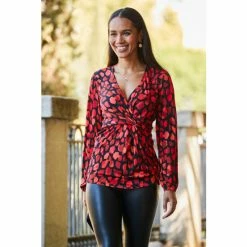 Sosandar Red Wrap Balloon Sleeve Top -Sosandar unnamed file 2068