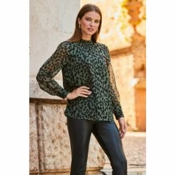 Sosandar Green High Neck Print Blouse