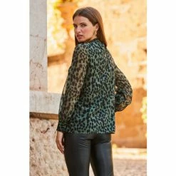 Sosandar Green High Neck Print Blouse -Sosandar unnamed file 2074