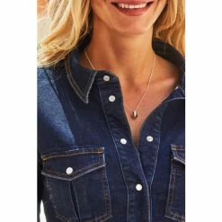 Sosandar Blue Popper Front Denim Shirt Dress -Sosandar unnamed file 208