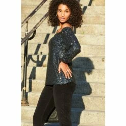 Sosandar Grey Sequin Bardot Top -Sosandar unnamed file 2087