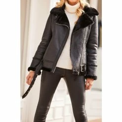 Sosandar Black Faux Shearling Biker Jacket -Sosandar unnamed file 2108