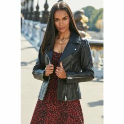 Sosandar Black Leather Biker Jacket