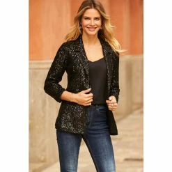 Sosandar Black Relaxed Sequin Blazer -Sosandar unnamed file 2134