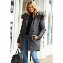 Sosandar Grey Luxe Faux Fur Hooded Parka
