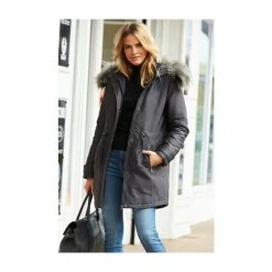 Sosandar Grey Luxe Faux Fur Hooded Parka -Sosandar unnamed file 2143