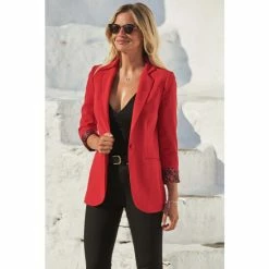 Sosandar Red Print Lining Blazer
