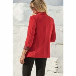 Sosandar Red Print Lining Blazer -Sosandar unnamed file 2153