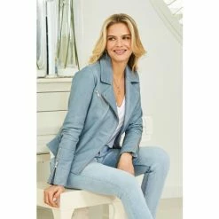 Sosandar Blue Leather Biker Jacket -Sosandar unnamed file 2180