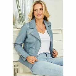 Sosandar Blue Leather Biker Jacket -Sosandar unnamed file 2183