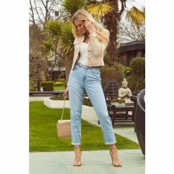 Sosandar Neutral Denim Jacket With Gold Button Detail -Sosandar unnamed file 2199