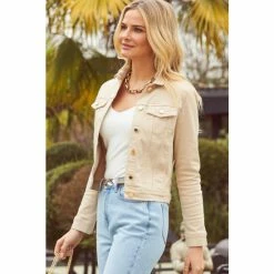 Sosandar Neutral Denim Jacket With Gold Button Detail -Sosandar unnamed file 2200