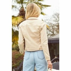 Sosandar Neutral Denim Jacket With Gold Button Detail -Sosandar unnamed file 2201