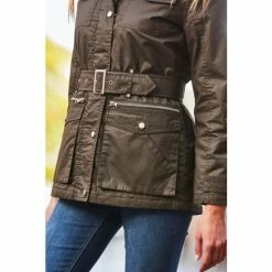 Sosandar Green Waxed Belted Jacket With Zip Pocket Detail -Sosandar unnamed file 2206