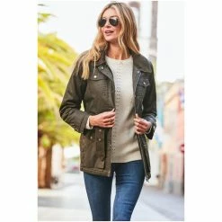 Sosandar Green Waxed Belted Jacket With Zip Pocket Detail -Sosandar unnamed file 2208