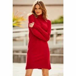 Sosandar Red Roll Neck Slouch Jumper Dress -Sosandar unnamed file 221