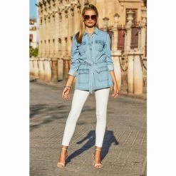 Sosandar Blue Blue Belted Denim Jacket