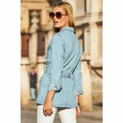 Sosandar Blue Blue Belted Denim Jacket -Sosandar unnamed file 2217